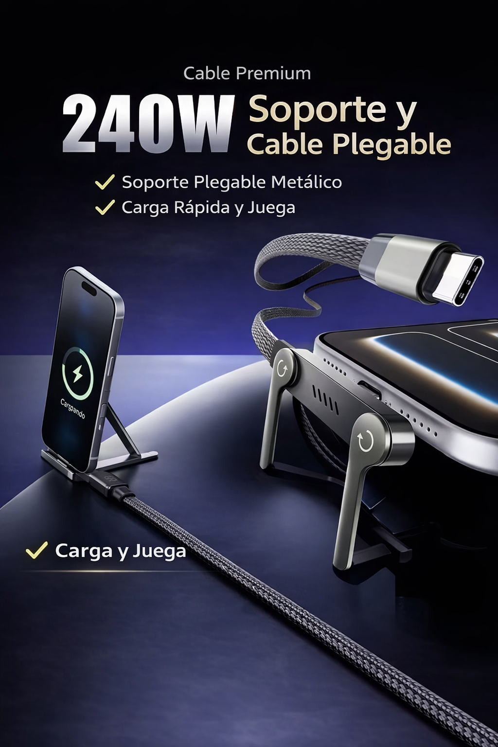FlexCharge Pro 240W Cable + Soporte