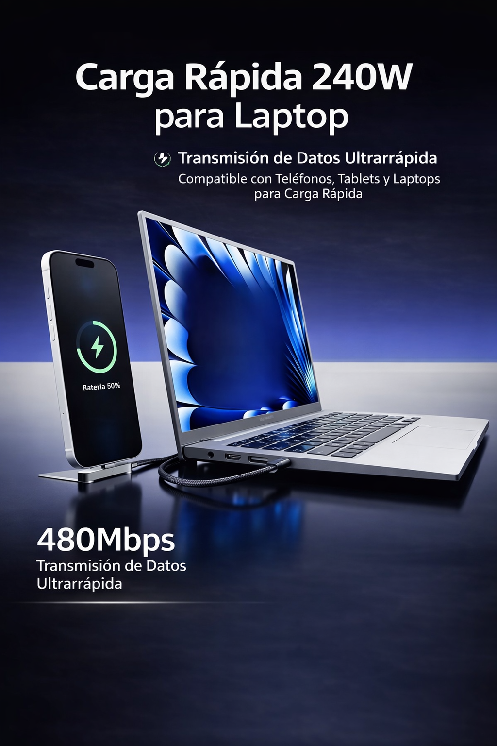 FlexCharge Pro 240W Cable + Soporte